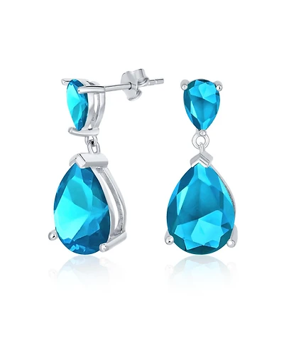 Bling Jewelry Simple Cubic Zirconia Teardrop Pear Shaped Solitaire Cz Dangle Earrings .925 Sterling Silver