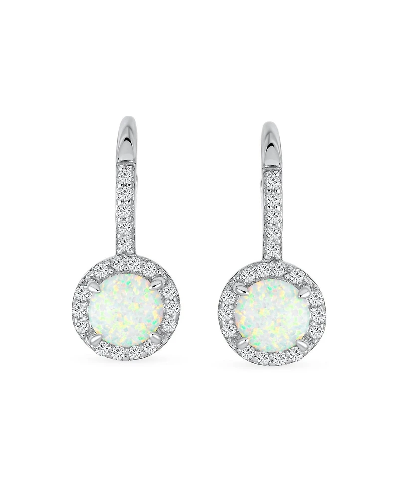 Bling Jewelry Cubic Zirconia Halo Cz Square Round Solitaire Circle White Orange Fire Created Opal Drop Earrings Rose Gold Plated .925 Sterling Silver
