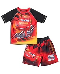Cars Toddler Boys Disney Pixar Lightning McQueen Rash Guard and Swim Trunks Outfit Set