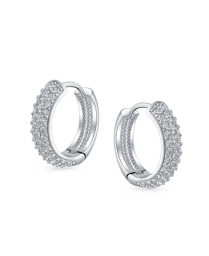 Bling Jewelry Fashion 3 Row Cz Hoop Earrings Black Rose Clear Pave Silver Plated Medium