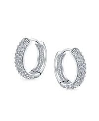 Bling Jewelry Fashion 3 Row Cz Hoop Earrings Black Rose Clear Pave Silver Plated Medium