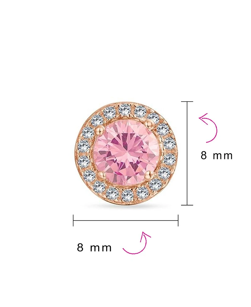 Bling Jewelry Colorful Cz Halo Solitaire Stud Earrings in Rose Gold Sterling Silver