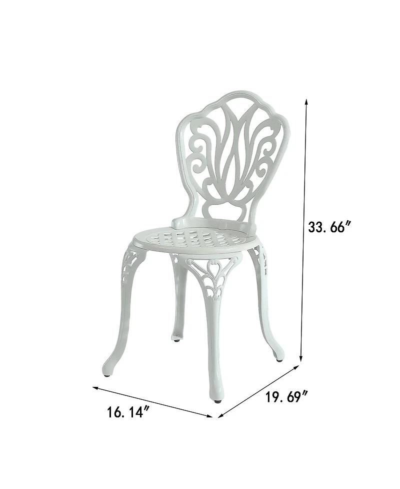 Patio Dining Chair Set of 2, Cast Aluminium Outdoor Chairs Outdoor Bistro Chairs, White