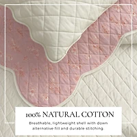 Linery & Co. Cotton Stitched Reversible Floral 3 Piece Scalloped Quilt and Sham Set