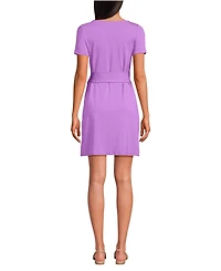 Lands' End Women's Short Sleeve Cotton Modal Wrap Above the Knee Dress