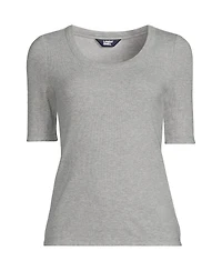 Lands' End Women's Drapey Rib Fitted Elbow Sleeve Scoop Neck Tee