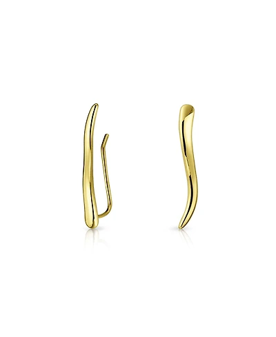 Bling Jewelry Minimalist Geometric Linear Wave Ear Pin Crawlers Climbers Earrings Yellow Gold Plated .925 Sterling Silver