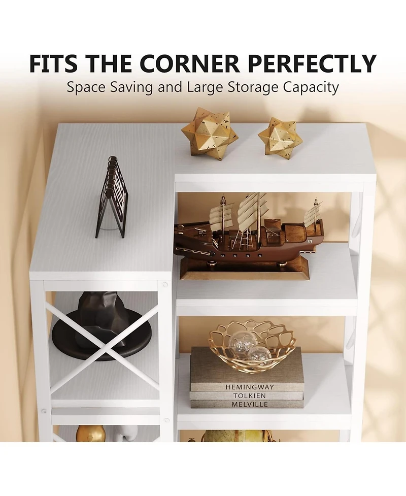 Tribesigns 7 Shelf Corner Bookcase, Industrial Large Corner Bookshelf