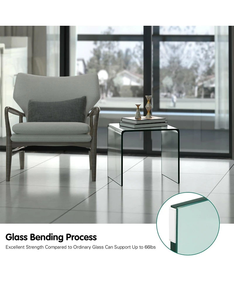 18 x 18 x 16 Inch Tempered Waterfall End Table with non-Slip Pad