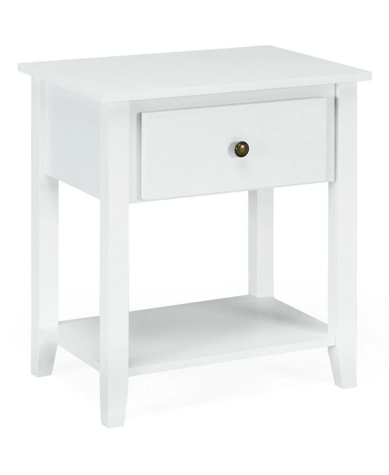 Nightstand with Drawer and Storage Shelf for Bedroom Living Room-Wine