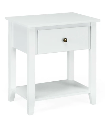 Nightstand with Drawer and Storage Shelf for Bedroom Living Room-Wine