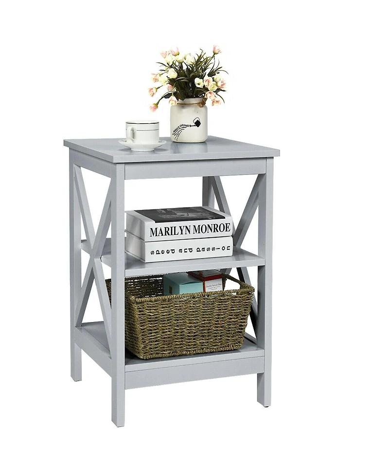 3-Tier Nightstand End Table with X Design Storage
