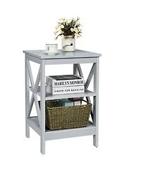 3-Tier Nightstand End Table with X Design Storage