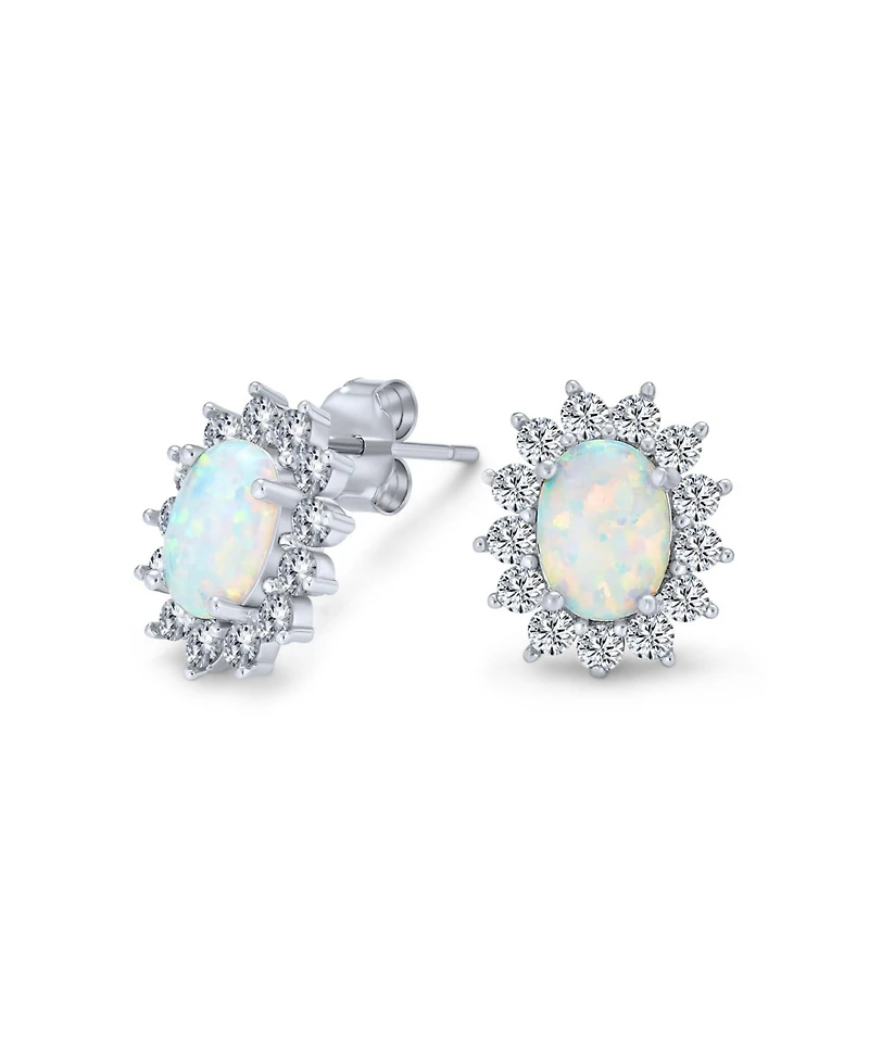 Bling Jewelry Estate Style Jewelry Oval Created White Opal Crown Halo Cz Stud Earrings .925 Sterling Silver 12MM