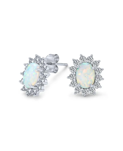 Bling Jewelry Estate Style Jewelry Oval Created White Opal Crown Halo Cz Stud Earrings .925 Sterling Silver 12MM