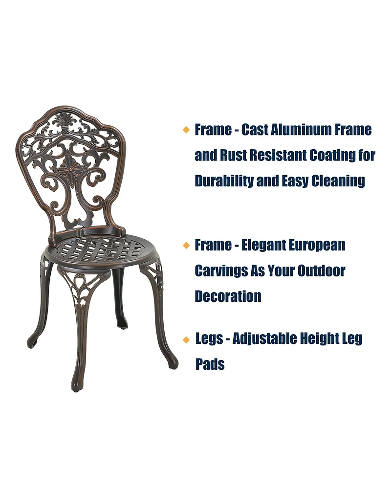 Bistro Table and Chairs Set of 3 Outdoor Bistro Set 3 Piece Cast Aluminum Patio Dining Set Round Patio Table with Umbrella Hole, Bronze