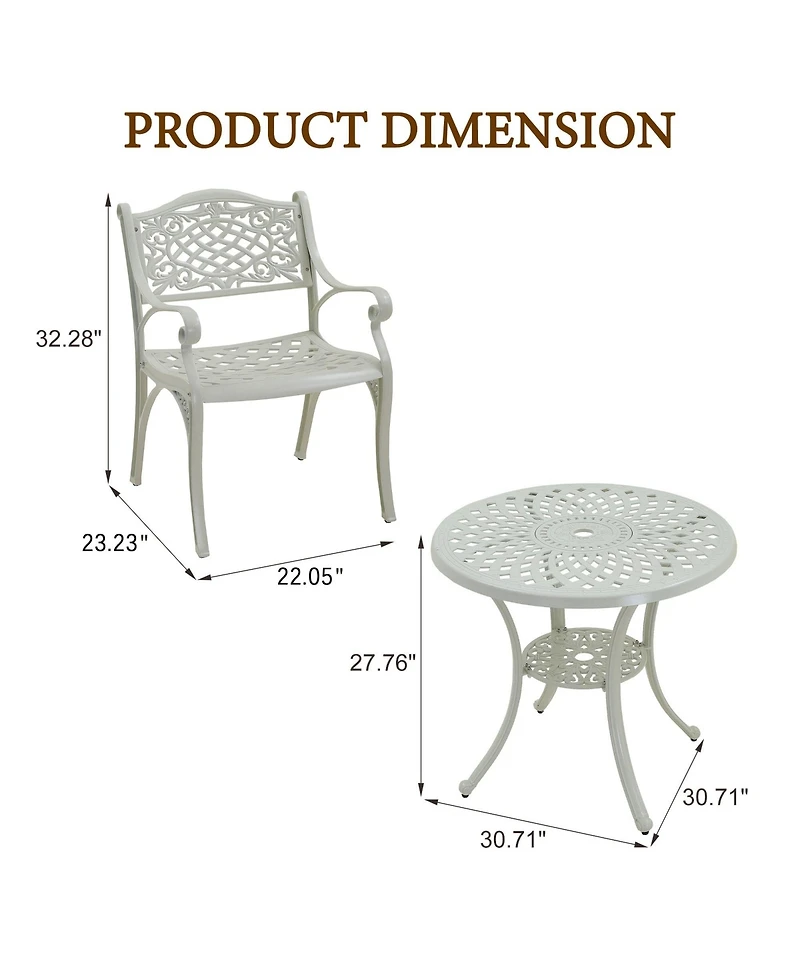 5-Piece Cast Aluminum Outdoor Dining Set Patio Table with Umbrella Hole Patio Dining Chairs in Bronze