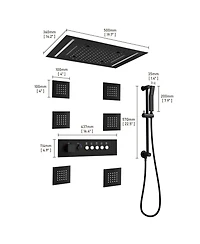 Mondawe Thermostatic Flush Ceiling Mounted Complete Shower System with Led Lights, Body Jets and Slide Bar