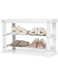3-Tier Bamboo Shoe Bench Holds up to 6 Pairs for Entry