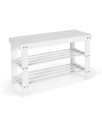 3-Tier Bamboo Shoe Bench Holds up to 6 Pairs for Entry