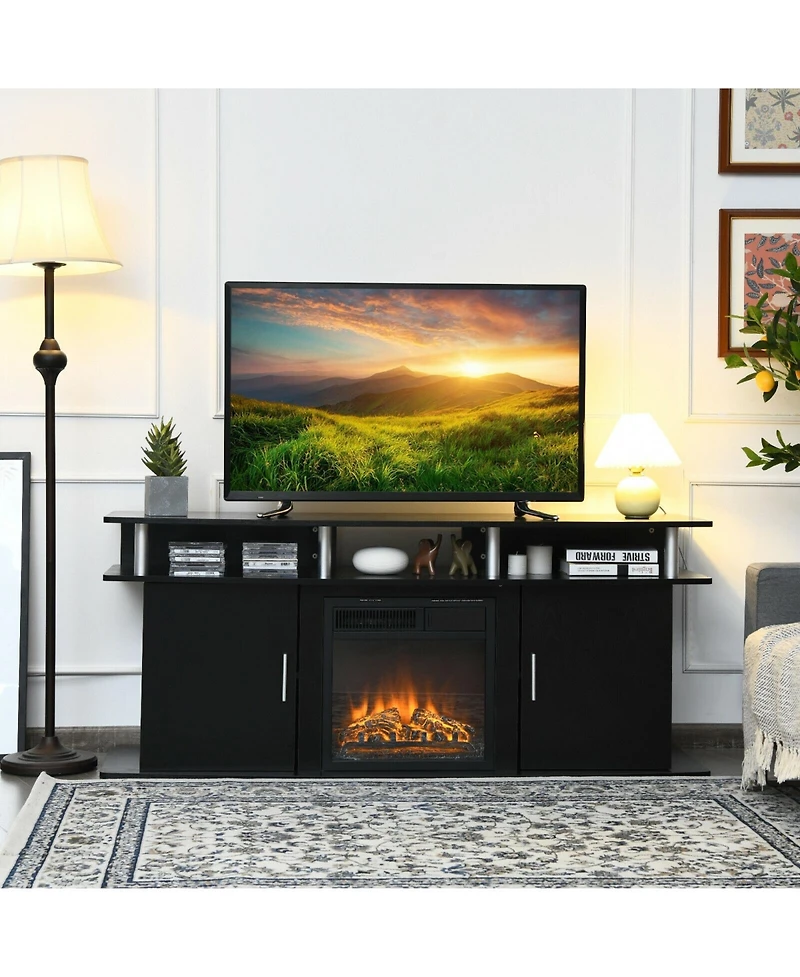 63 Inch Tv Entertainment Console Center with 2 Cabinets