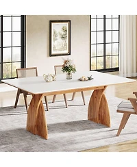 Tribesigns Large Dining Table for 6-8 People, Farmhouse Kitchen Table with Wood Legs, Rectangular Modern White Dinner Table for Dining Room, Living Ro
