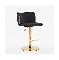 Set of 2 Velvet Swivel Bar Stools with Tufted Back and Gold Plating Base for Kitchen Island-The Pop Home