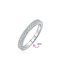 Bling Jewelry Pave Cz Cubic Zirconia Thin Band Ring Etched Milgrain .925 Sterling Silver