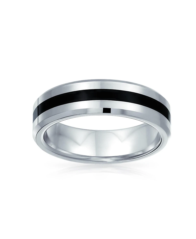 Bling Jewelry Black Silver Two Tone Stripe Couples Titanium Band Rings Comfort Fit