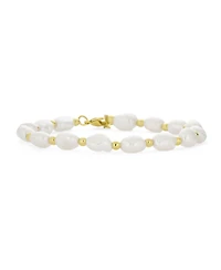 Bling Jewelry Simple White Freshwater Pearl Strand Bracelet 18K Gold Plated 6.5-8.5 Inch