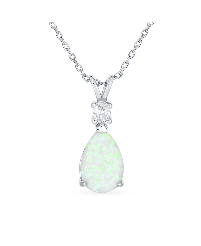 Bling Jewelry Classic Simple Cz Infinity Accent 3- 5CT Solitaire Teardrop White Rainbow Created Opal Pendant Necklace Rose Gold Plated .925 Sterling S