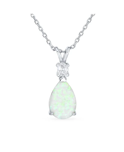Bling Jewelry Classic Simple Cz Infinity Accent 3- 5CT Solitaire Teardrop White Rainbow Created Opal Pendant Necklace Rose Gold Plated .925 Sterling S