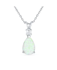 Bling Jewelry Classic Simple Cz Infinity Accent 3- 5CT Solitaire Teardrop White Rainbow Created Opal Pendant Necklace Rose Gold Plated .925 Sterling S