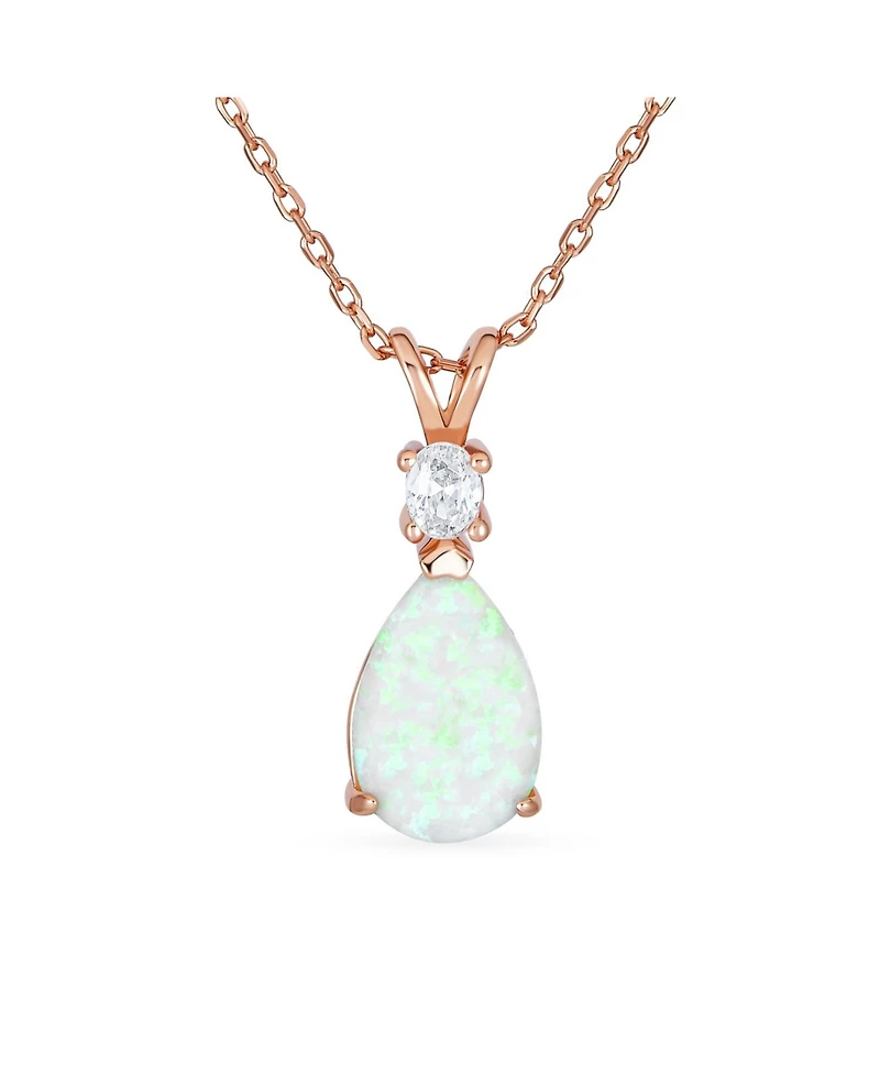 Bling Jewelry Classic Simple Cz Infinity Accent 3- 5CT Solitaire Teardrop White Rainbow Created Opal Pendant Necklace Rose Gold Plated .925 Sterling S