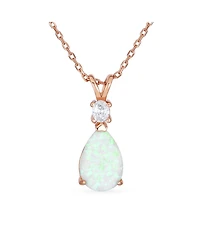 Bling Jewelry Classic Simple Cz Infinity Accent 3- 5CT Solitaire Teardrop White Rainbow Created Opal Pendant Necklace Rose Gold Plated .925 Sterling S