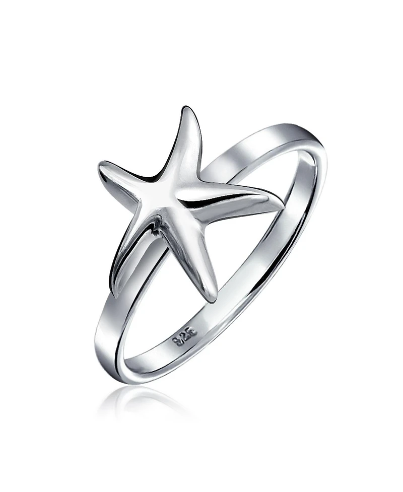 Bling Jewelry Dainty Simple Pave Cubic Zirconia Cz Nautical Tropical Beach Midi Starfish Ring .925 Sterling Silver