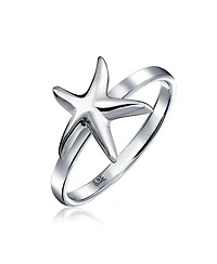 Bling Jewelry Dainty Simple Pave Cubic Zirconia Cz Nautical Tropical Beach Midi Starfish Ring .925 Sterling Silver