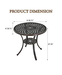 30 Inches Outdoor Dining Table with Umbrella Hole Cast Aluminium Patio Bistro Round Table, Bronze