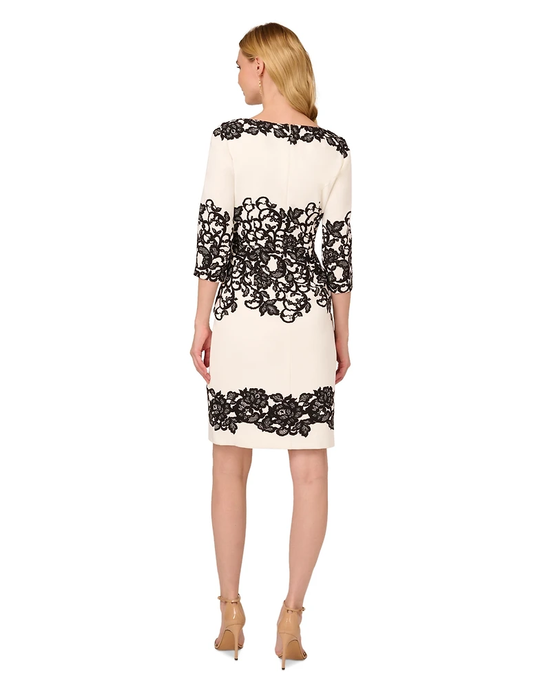 Adrianna Papell Women's Scroll Lace Print 3/4-Sleeve Sheath Dress
