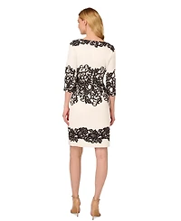 Adrianna Papell Women's Scroll Lace Print 3/4-Sleeve Sheath Dress