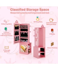 3-in-1 Freestanding Kids Jewelry Cabinet Armoire with Full Length Mirror