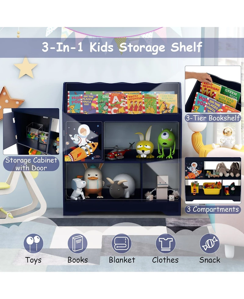 Kids Toy Storage Organizer with Book Shelf and Storage Cabinet