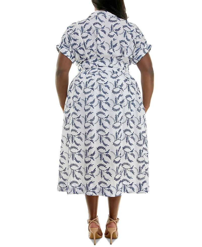 Taylor Plus Size Floral-Embroidered Button-Front Dress