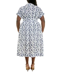 Taylor Plus Size Floral-Embroidered Button-Front Dress