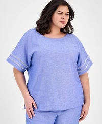 Anne Klein Plus Size Button Back Blouse Wide Leg Pants