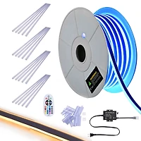 DELight 100FT Rgb Neon Rope Lights with 2" Plastic U Channel System 10PCS,App & Remote Control Ac 110V Waterproof Cuttable Del-D1M100R