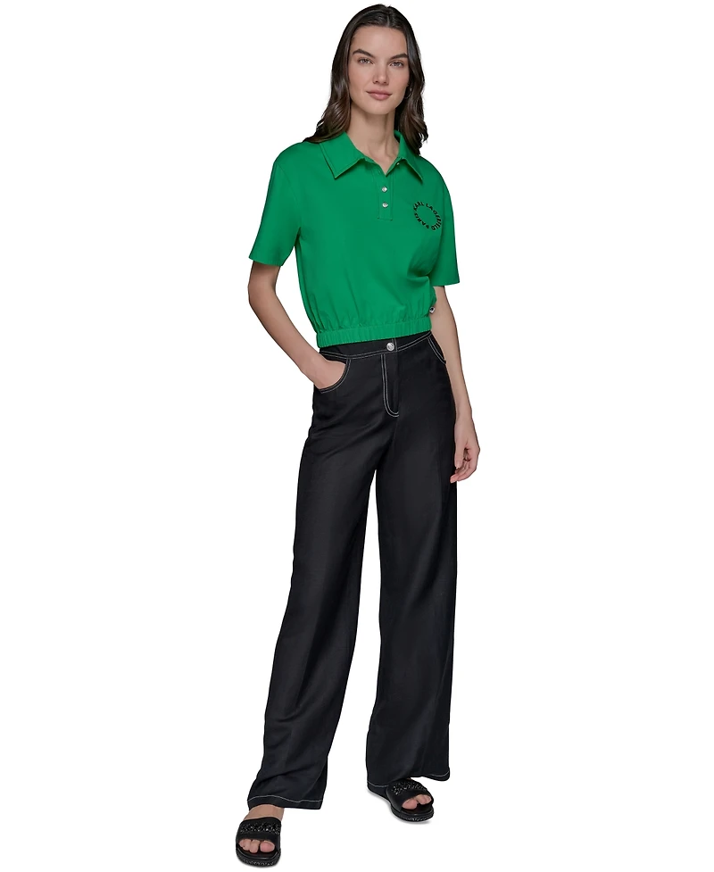 Karl Lagerfeld Paris Women's Cropped Logo Polo