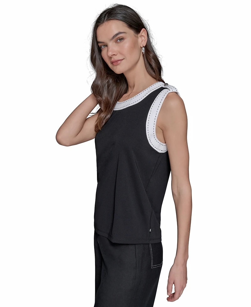 Karl Lagerfeld Paris Women's Contrast-Trim Sleeveless Top