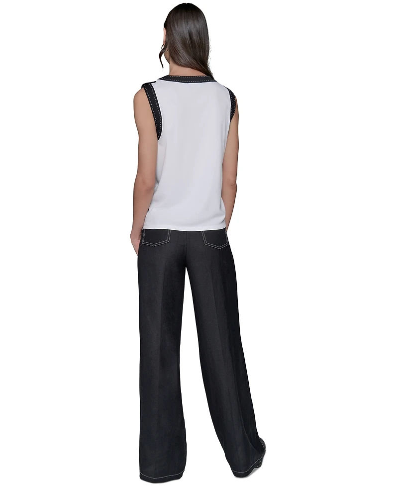 Karl Lagerfeld Paris Women's Contrast-Trim Sleeveless Top