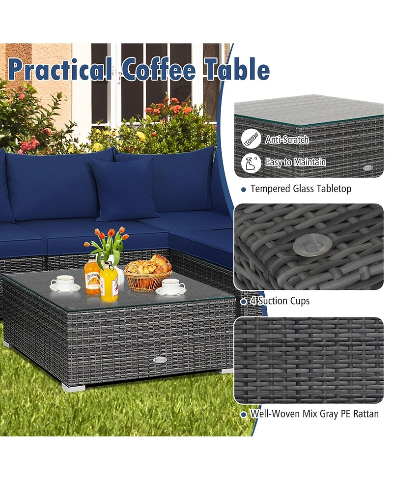 Gymax 7PCS Patio Rattan Sectional Sofa Set Outdoor Furniture w/ Cushions